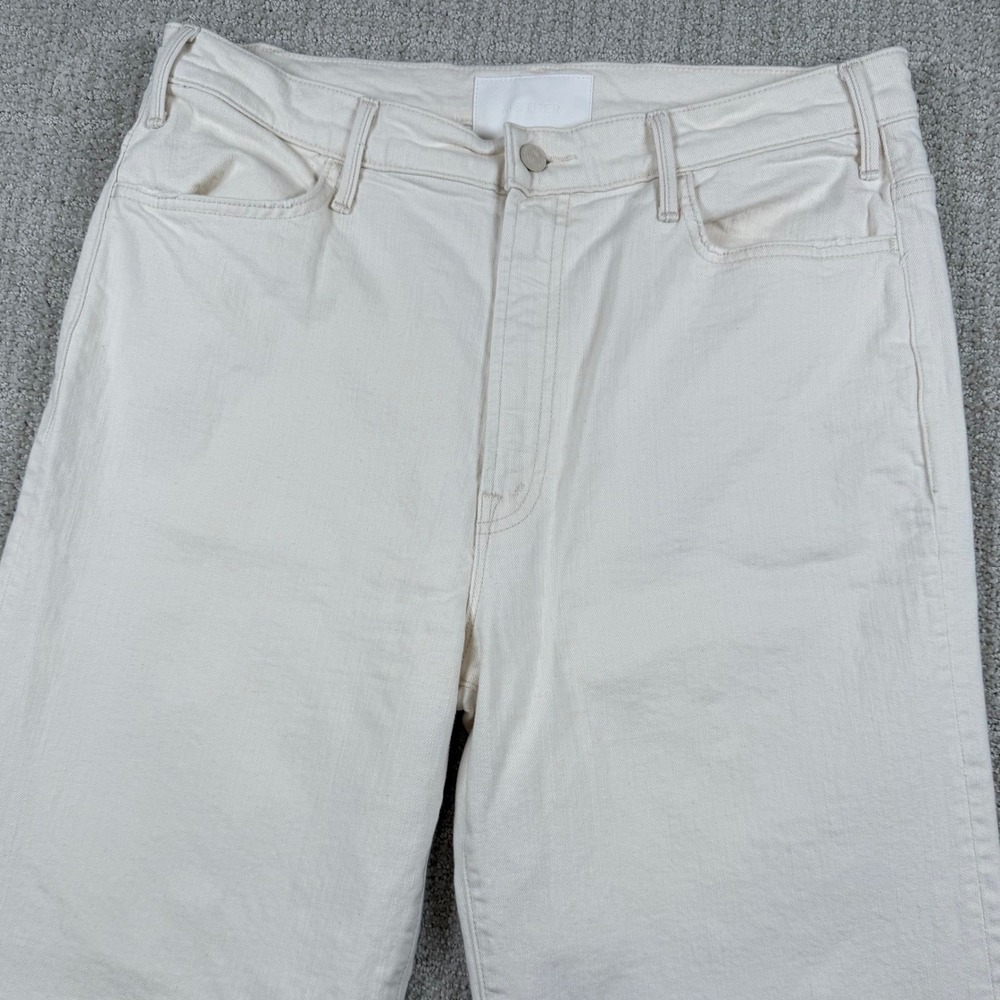 Mother Womens 34 Cream The Hustler Roller Heel Act Natural Wide Leg Flare Jeans